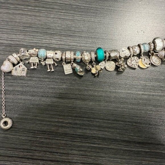 Authentic S925 Pandora Bracelet with 30 charms in excellent Preloved condition - Picture 1 of 9